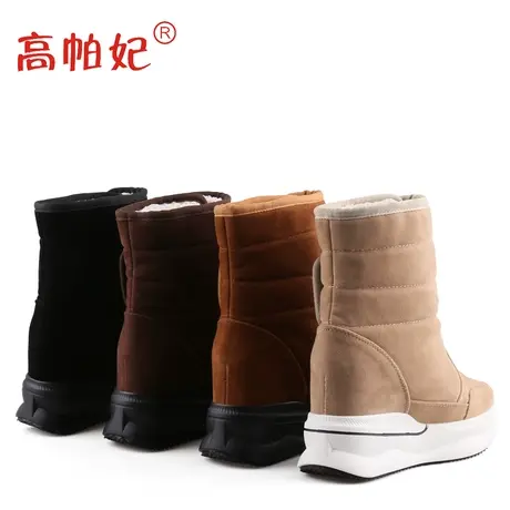 雪地靴女2023冬季新款真皮坡跟中筒靴厚底加绒防水台内增高棉靴子图片