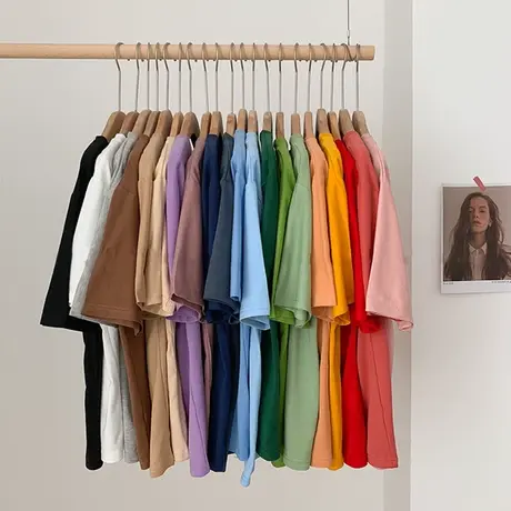 基础款新款纯色夏季白色棉短袖t恤女装ins潮宽松学生糖果色上衣服商品大图