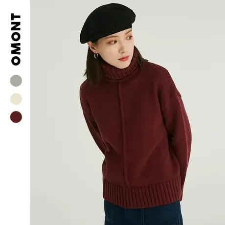 omont蛋挞家 复古学院风高领套头毛衣女学生短款针织衫加厚秋冬季商品大图