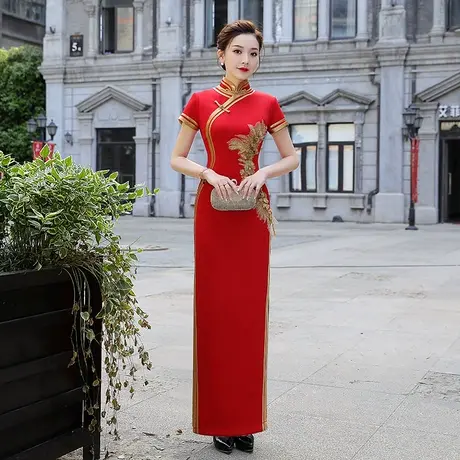 2024新款春季长款优雅中国风妈妈装旗袍走秀演出端庄大气大码礼仪商品大图