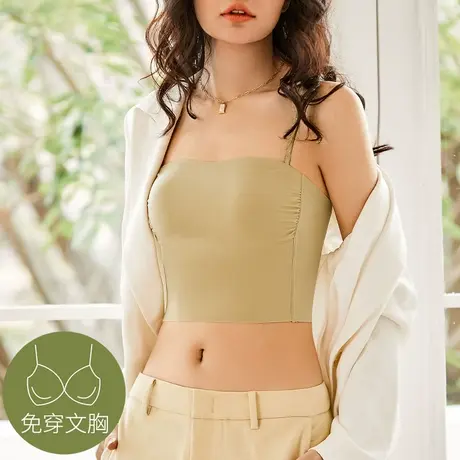 美背内衣女文胸一体吊带背心夏季无痕大胸显小防走光抹胸裹胸薄款商品大图
