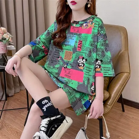 2023夏季新款短欧货卡通印花大码短袖T恤女韩版宽松百搭上衣女潮商品大图