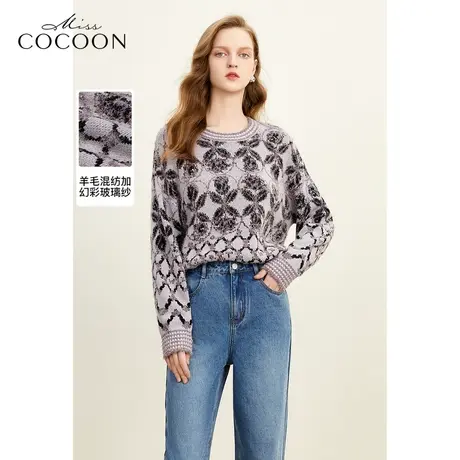 MISSCOCOON老钱风炫彩玻璃纱2023冬新款女装宽松舒适毛针织衫商品大图