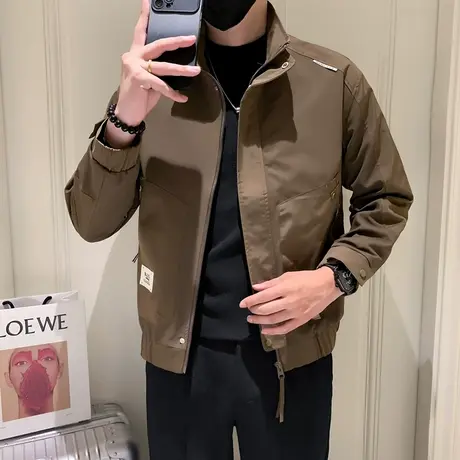 立领夹克男春秋季2023新款纯色上衣服痞帅工装休闲外套潮男冲锋衣商品大图