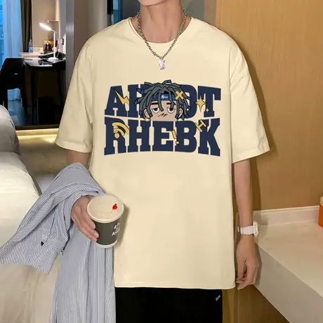 夏季2024新款美式宽松圆领短袖t恤男生潮牌卡通印花纯棉半袖体恤t商品大图