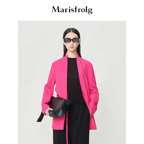 【逐光之旅】玛丝菲尔秋季玫红色新中式风立领收腰绑带西装商品大图