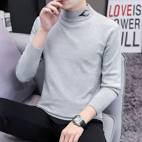 青少年毛衣男春秋装薄款上衣纯色针织衫半高领线衫秋季休闲线衫潮商品大图