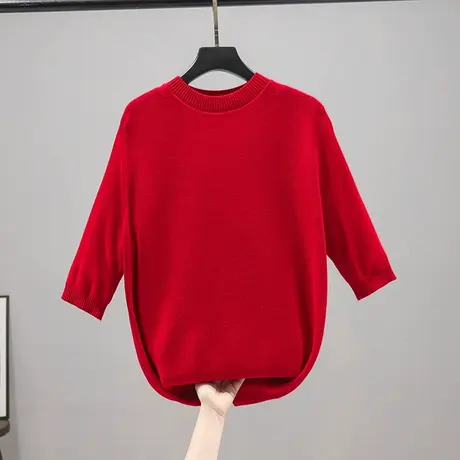 春装2023年新款女打底衫女薄款韩风chic上衣冰丝针织衫女针织短袖商品大图