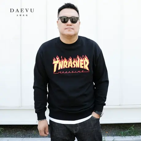 大依无忧秋季新款火焰年青大号潮胖子加肥加大码男款圆领长袖卫衣商品大图