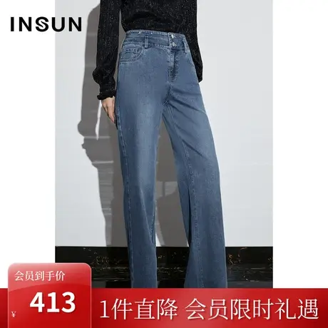 恩裳COVER2023年春款新款复古洗水双腰头微喇经典微弹高腰牛仔裤图片