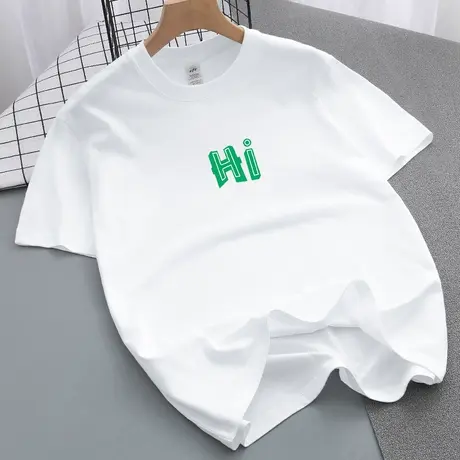 重磅纯棉短袖t恤男美式潮流宽松白色半袖圆领上衣服夏季全棉体恤商品大图