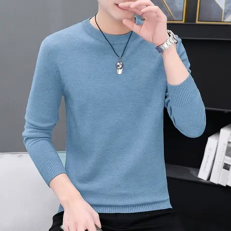 秋冬季毛衣男圆领纯色一体绒内搭针织衫打底衫加绒加厚保暖毛线衣商品大图