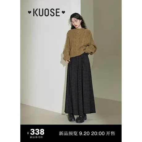 阔色黑灰格子九分半身裙裤女2023新款秋冬季宽松休闲慵懒阔腿裤子商品大图