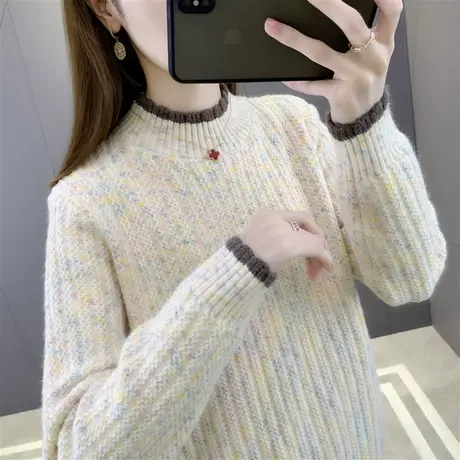 半高领毛衣女秋冬加厚2022新款套头洋气内搭针织打底衫女长袖上衣图片