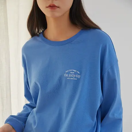 omont蛋挞家 复古字母印花长袖T恤女秋季2022新款百搭打底衫上衣商品大图