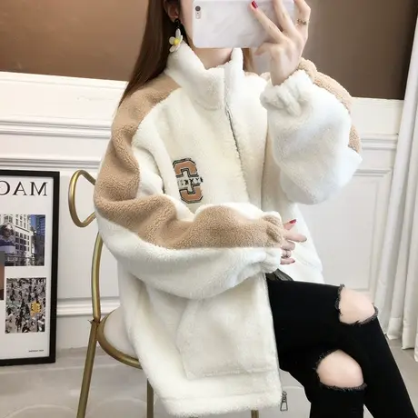 卫衣女2023新款爆款时尚洋气羊羔毛外套加厚秋冬季慵懒风开衫上衣图片