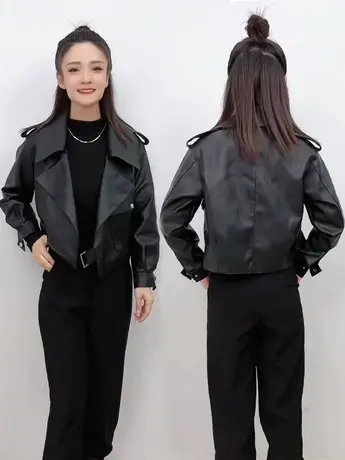 今年流行爆款皮衣2023年春秋新款短款女机车服夹克炸街外套高级感商品大图