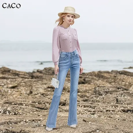 微喇牛仔裤女2025春款修身显瘦浅蓝色加长版拖地复古设计感喇叭裤商品大图