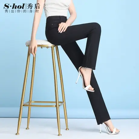 夏季薄款天丝冰丝牛仔裤女 超薄 高腰直筒裤长裤中年妈妈黑色裤子商品大图