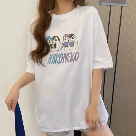 纯棉短袖t恤女夏季宽松韩版学生ins半袖设计感小众chic港味上衣服图片