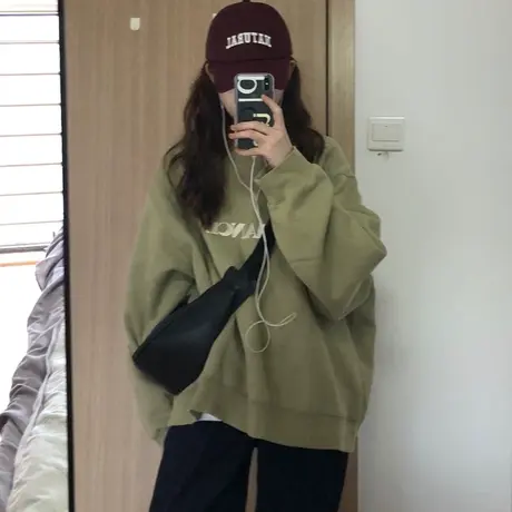 无帽卫衣女2022春秋设计感小众宽松韩版ins上衣bf慵懒风薄款外套商品大图