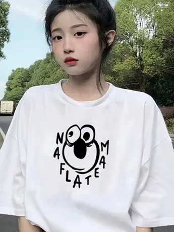 国潮短袖美式高街仿棉t恤夏季宽松oversize小众设计感白色上衣女商品大图