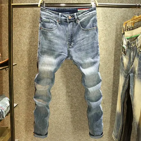 春秋款简约时尚牛仔裤男修身小直筒裤子潮牌立体裁剪百搭休闲长裤商品大图