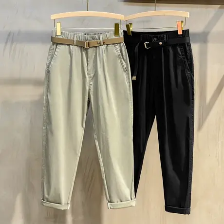 直筒休闲裤男士九分卡其色裤子男宽松韩版潮流垂感西裤男夏季薄款图片