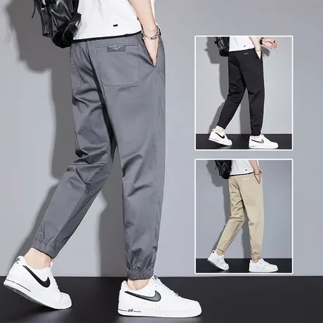 纯棉男生工装休闲裤男士夏季薄款九分束腿青少年痞帅气学生男裤子商品大图