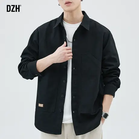 男士灯芯绒黑色衬衫男长袖高级感春夏上衣2024年新款休闲衬衣外套商品大图