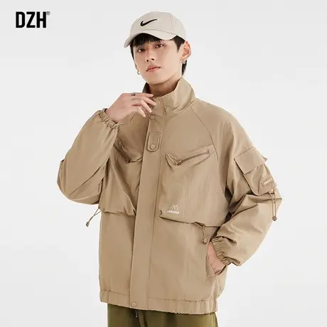 男士卡其色工装外套男春秋高级感痞帅男装2023新款教练夹克冲锋衣商品大图