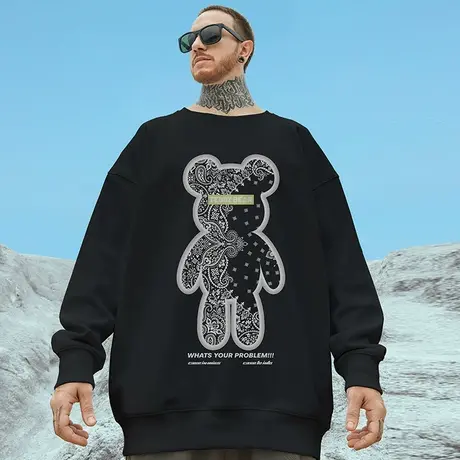 卫衣男圆领加绒宽松加肥加大码秋冬款胖子oversize美式纯棉情侣装图片