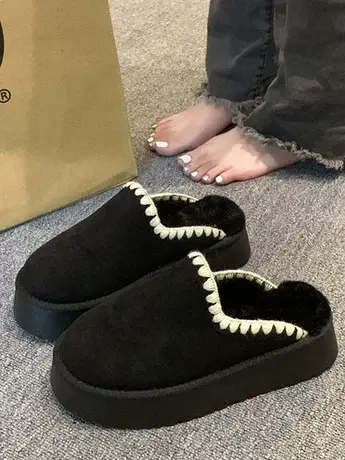 毛毛拖鞋女外穿2023年秋季新款时尚加绒包头拖保暖防滑厚底棉拖鞋商品大图
