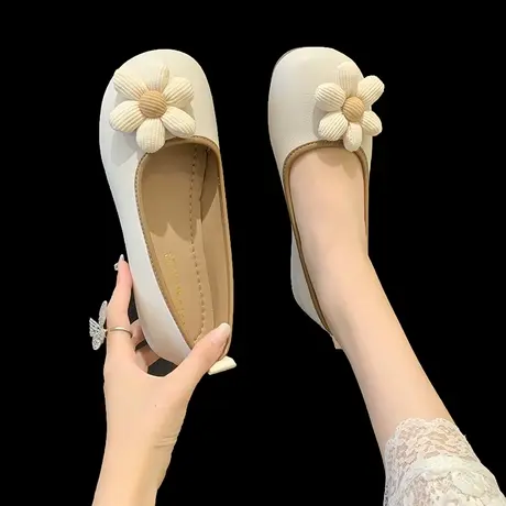 配裙子单鞋女夏温柔风2024春秋新款法式仙女鞋浅口瓢鞋软底豆豆鞋商品大图