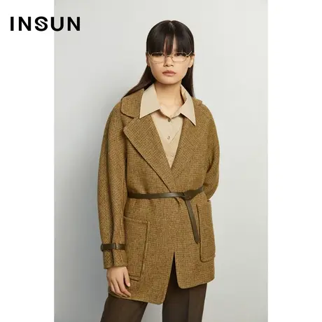 INSUN恩裳冬季H型西装领口袋毛呢外套图片