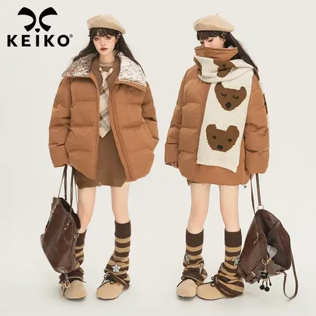 KEIKO 韩系咖色面包服棉服女2023冬季加厚保暖丝绒立领棉袄外套图片