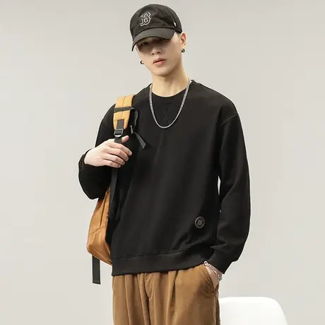 百搭纯色秋季长袖卫衣加绒潮流高档男士卫衣青少年潮牌男装卫衣商品大图