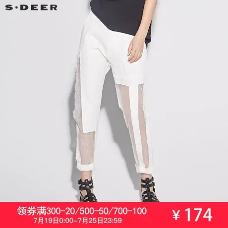 sdeer圣迪奥女装欧根纱几何裁剪拼接休闲长裤 S17280835商品大图