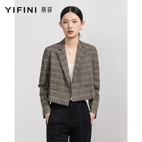 Yifini/易菲春秋新款灰色炸街西服女帅气短款西装通勤外套商品大图