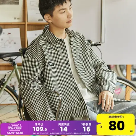 唐狮2024春季新款格子衬衫男复古黑白格纹外套休闲百搭港风衬衫潮图片