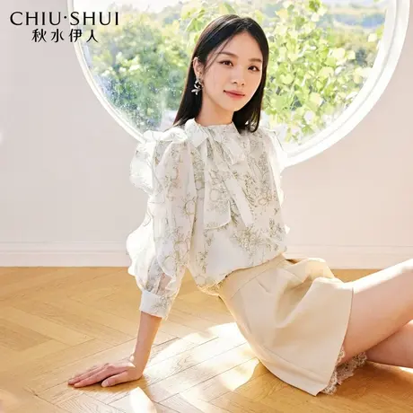 秋水伊人设计感飘带领衬衫2024年早春新款女装复古显白小个子上衣图片