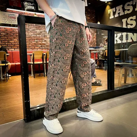 夏季男士休闲裤直筒裤宽松潮流花色潮牌薄款INS痞帅时尚个性卫裤商品大图