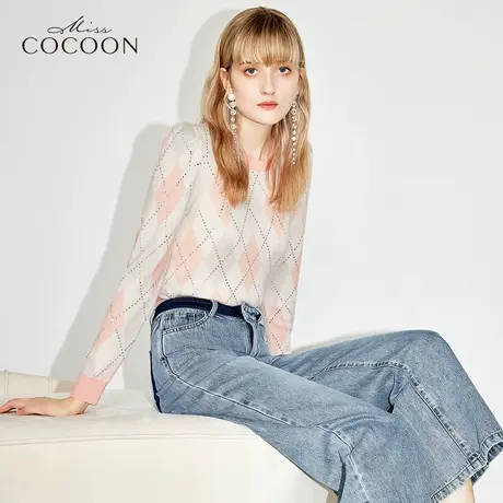 missCOCOON宽松毛衣2023春秋新款短款女装气质简约时尚亮片针织衫图片