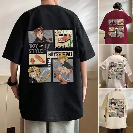 纯棉重磅t恤男夏季2024新款衣服美式高街半袖ins潮牌男装短袖体恤图片