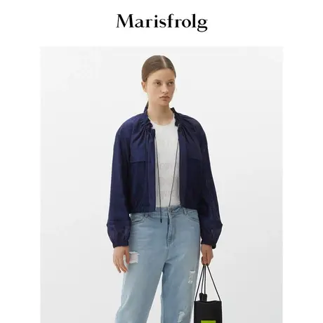 Marisfrolg玛丝菲尔女装2021年春季新款气质休闲藏青色短外套薄款图片