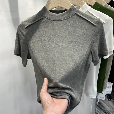 早春夏装短袖T恤女韩版洋气时髦修身显瘦百搭半袖上衣ins欧货潮牌图片