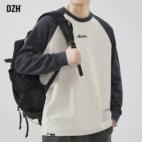 男生长袖t恤男圆领春秋潮牌宽松拼接打底衫上衣2024年新款体恤衫商品大图