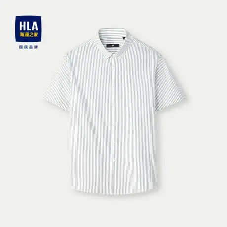 HLA/海澜之家长绒棉短袖休闲衬衫24春夏新条纹柔软亲肤有型衬衣男图片