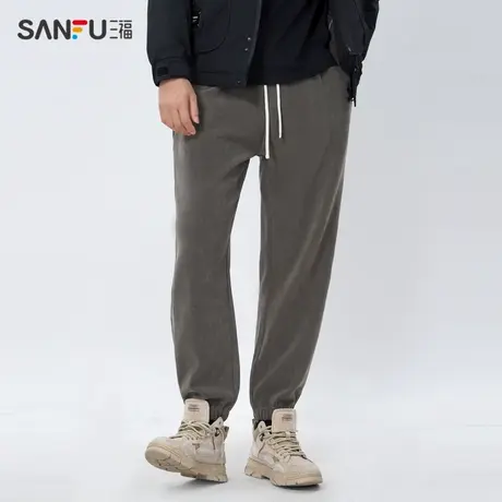 三福2023秋季男士雪尼尔休闲裤 简约橡筋腰宽松长裤男479068图片
