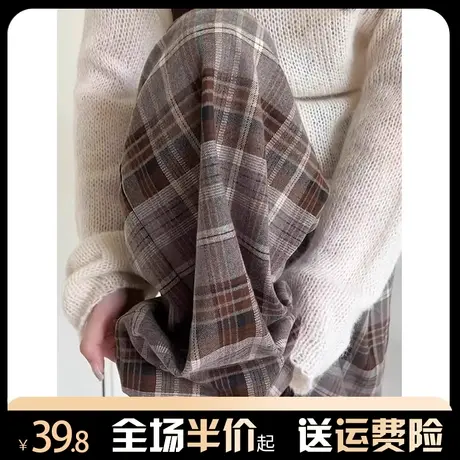 休闲格子裤女秋冬2023新款复古慵懒风小个子宽松高腰直筒阔腿裤潮图片